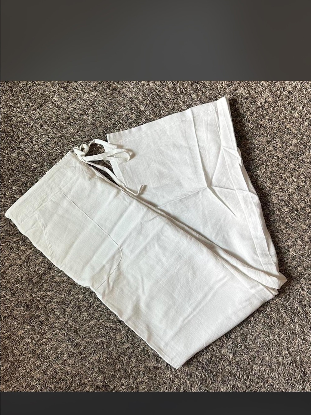 WHITE LINEN LIKE PANTS WITH TIE WAIST